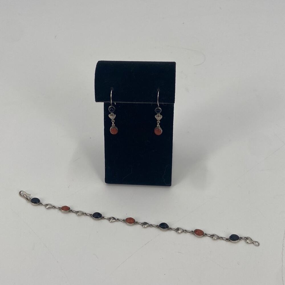 Vintage Sterling Silver heart obsidian goldstone earrings and bracelet
